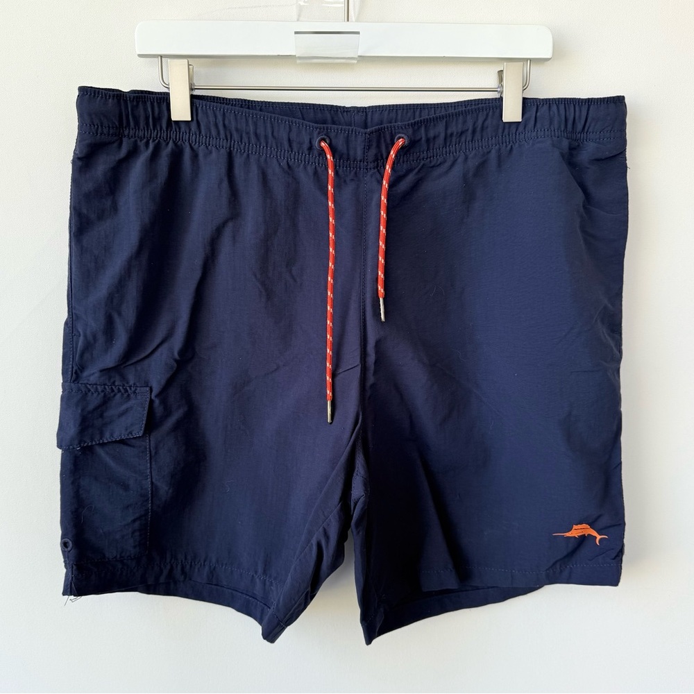 Tommy Bahama RELAX Navy Blue and Orange Lined Swim Trunks size medium